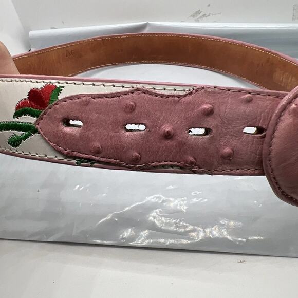 Aguila Real Leather Pink Caiman Tail Embroidered Flowers Belt Rare Size 32‎ - Picture 7 of 16